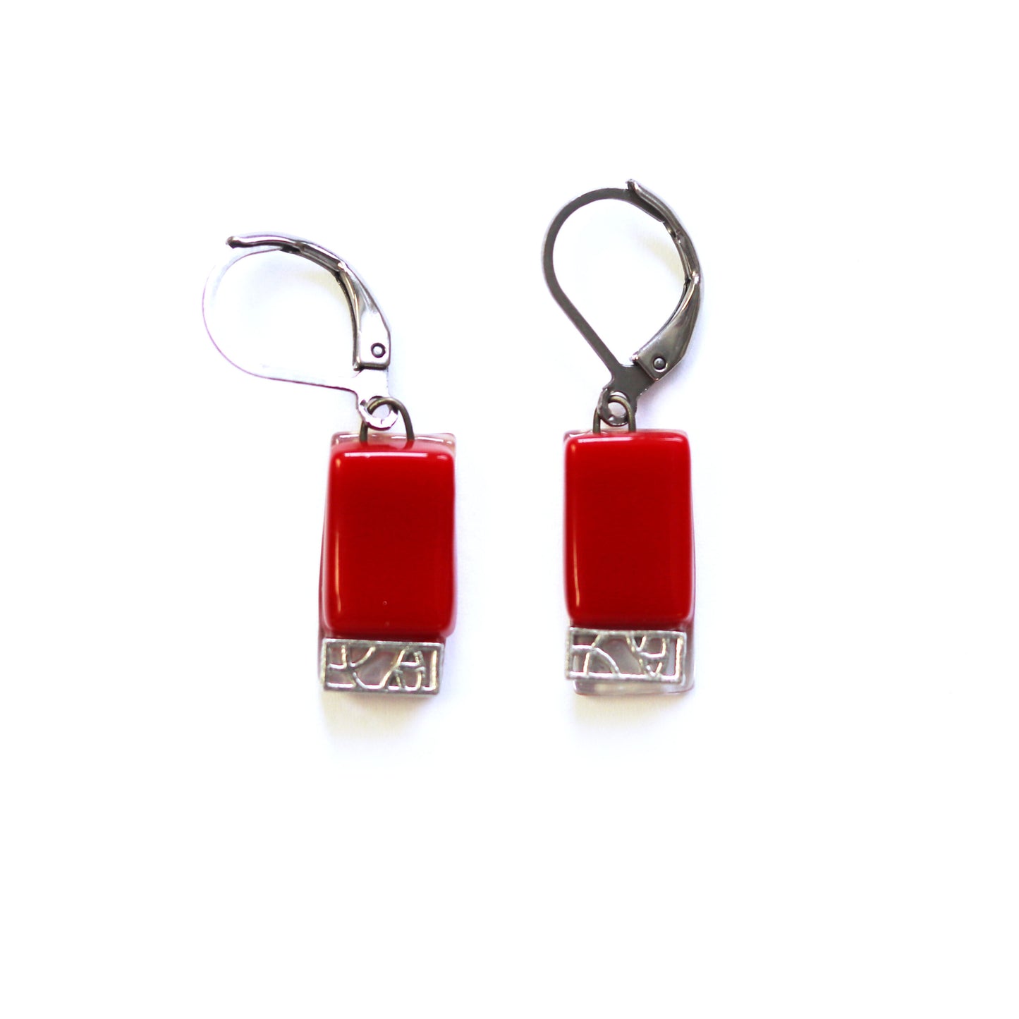 Boucles d’oreilles - Mosaik sur verre - Rouge Opaque - Créart