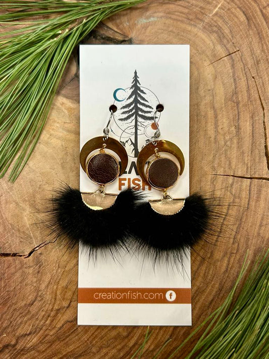 Boucles d'oreilles- Poil brun et noir-Création Fish