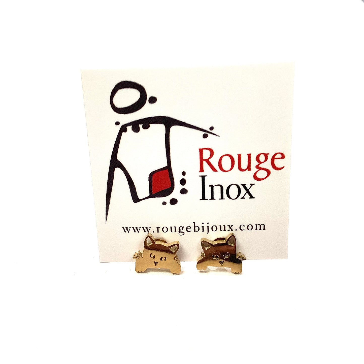 Boucle d'oreille Tête de chat - 2 variantes - Rouge inox