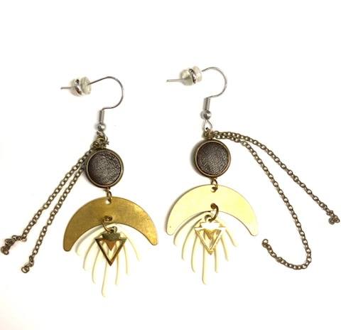 Earrings - Shell - Gold - Red Stainless Steel