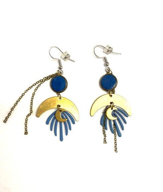 Boucle d'oreille du Nord - Forêt - Bleu - Lune