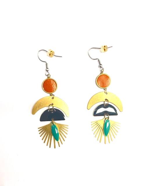 Earrings - Shell - Gold - Red Stainless Steel