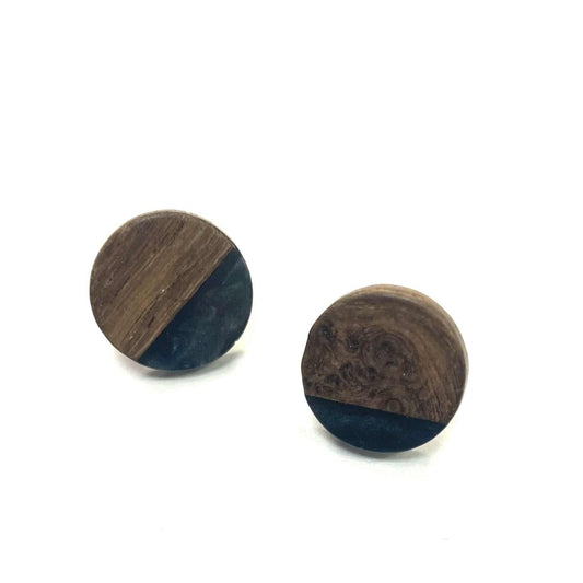Boucles d'oreilles - Cercle de bois demi-noir - Rouge Inox