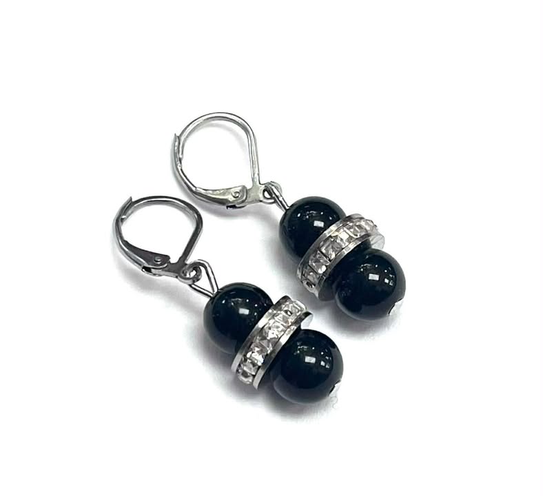 Black balls with ring - 2 variants - Red Stainless Steel
