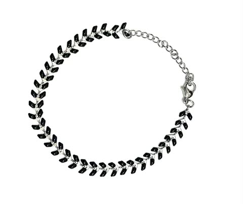 Bracelet feuille - Remplissage (3 variantes: marine, turquoise ou noir) - Rouge Inox