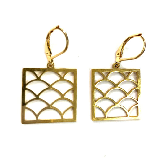 Boucles d'oreilles - Carré avec écailles - Or - Rouge Inox