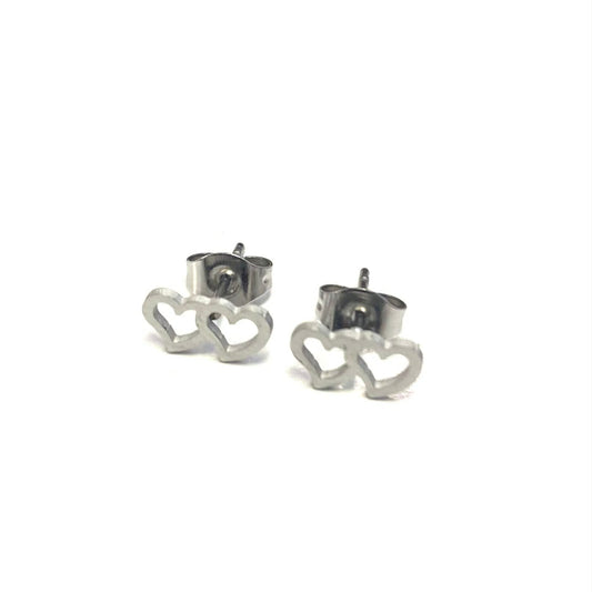 Earrings - Double Hearts - 2 Variations - Red Stainless Steel