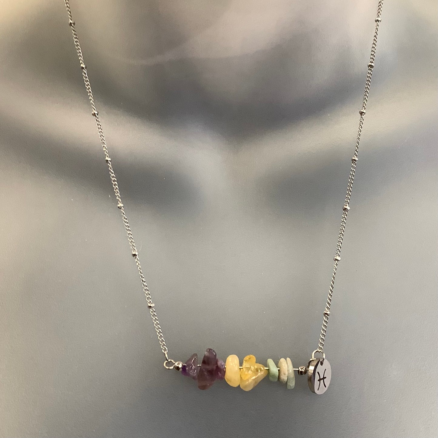 Zodiac Necklace with Fish Stones - Red Stainless Steel
