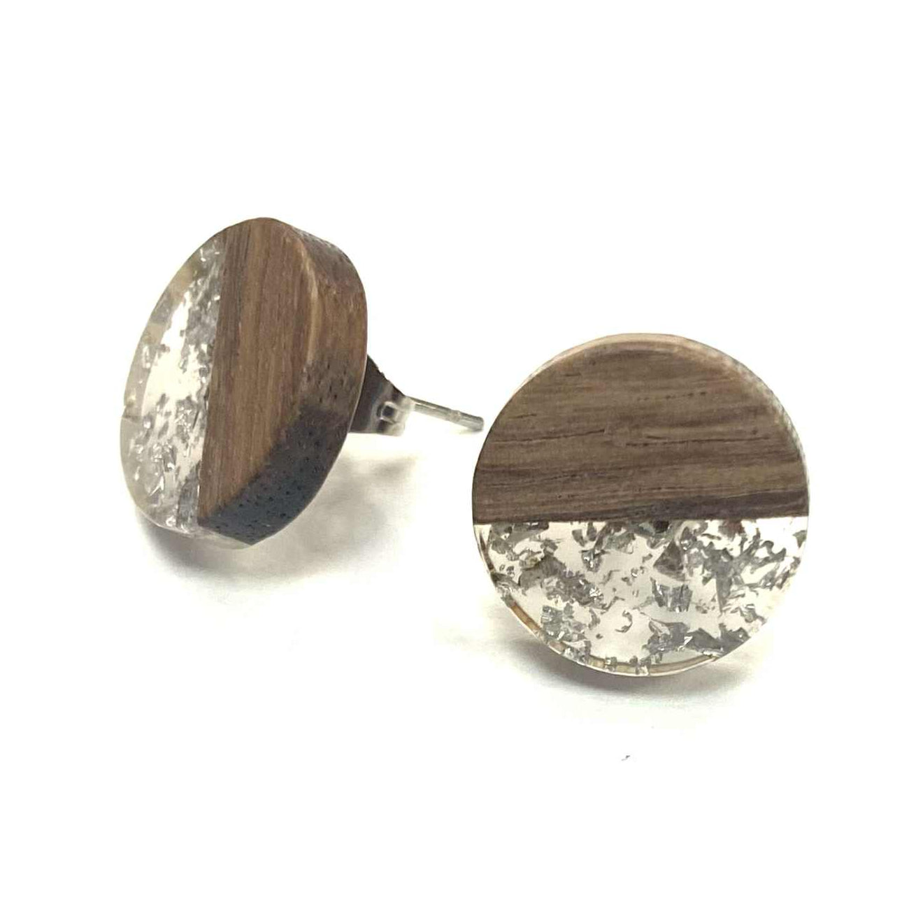 Boucles d'oreilles - Cercle de bois paillettes - Rouge Inox