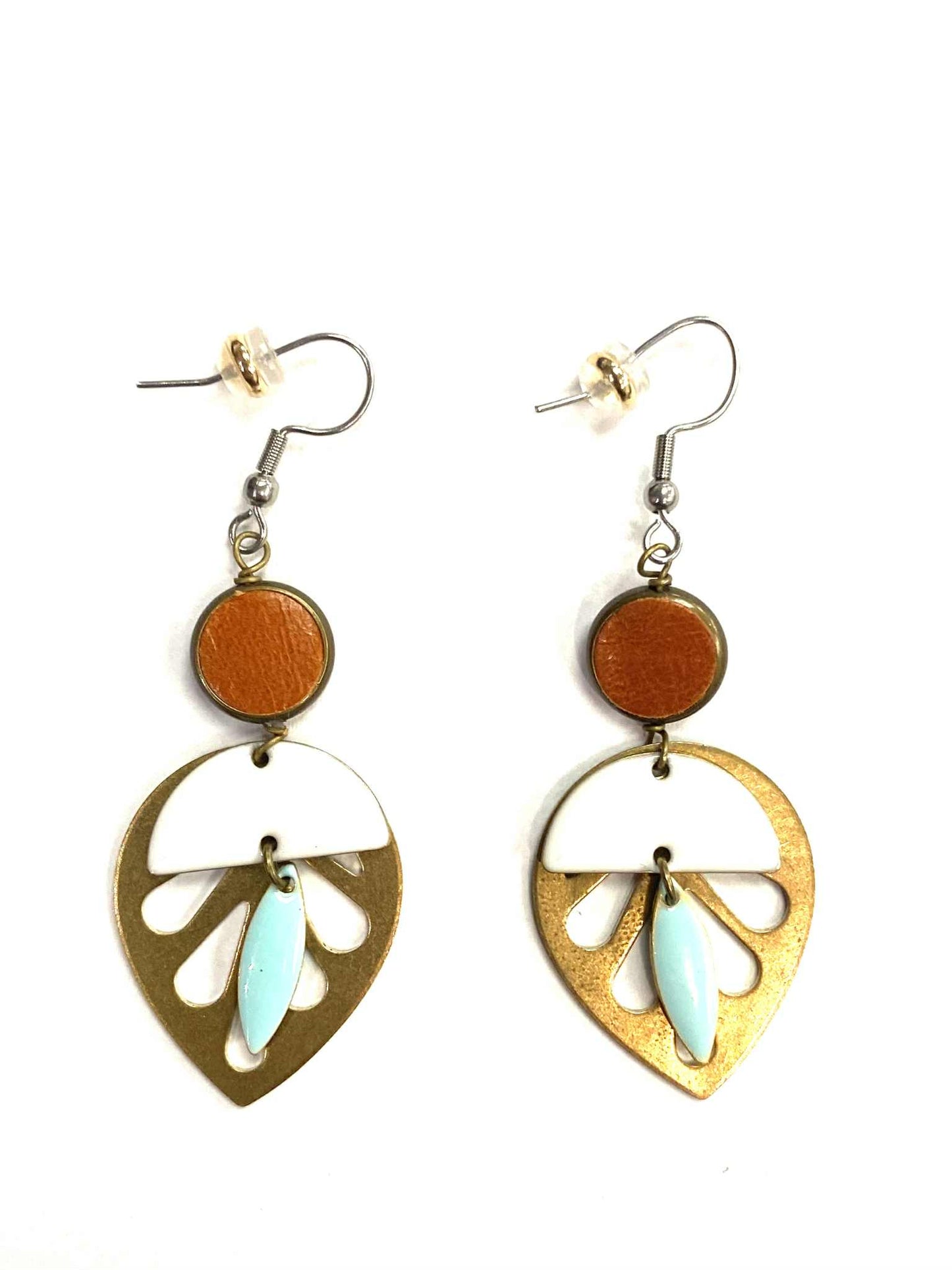 Boucle d'oreille - du Nord - Feuille - Orange - Bleu - Création Fish