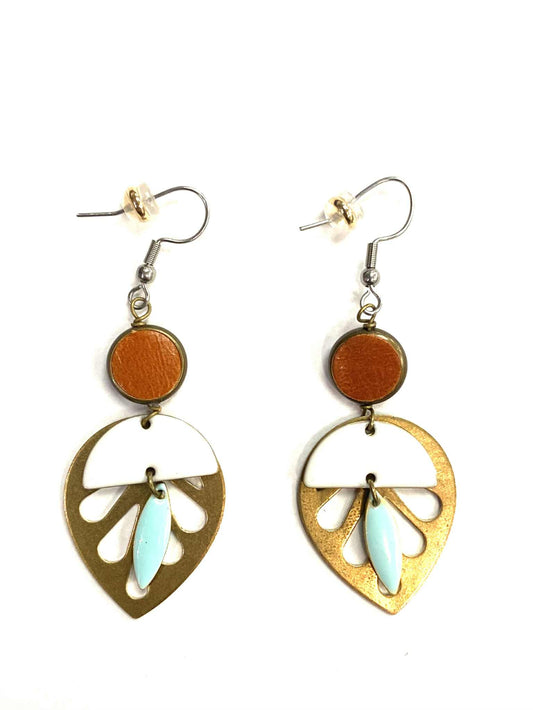 Boucle d'oreille - du Nord - Feuille - Orange - Bleu - Création Fish