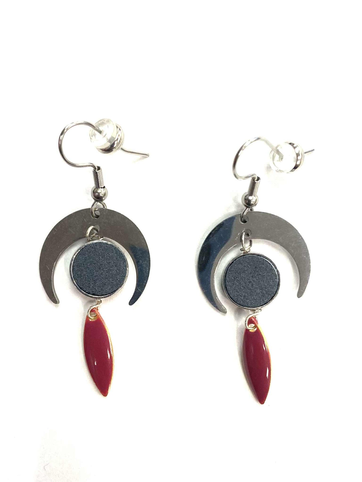 Earrings - Shell - Gold - Red Stainless Steel