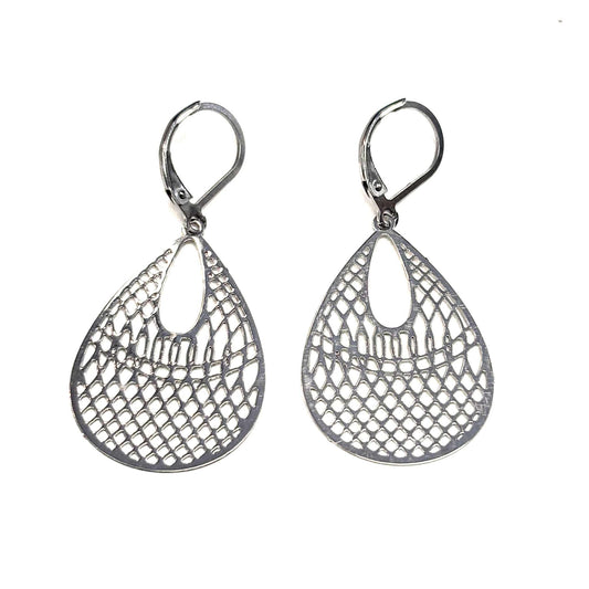 Boucles d'oreilles - Goutte tissage - Rouge Inox - Argent et or rose