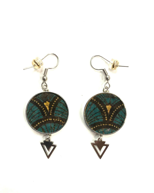 Boucles d'oreilles - Cercle - Liège jaune, vert et noir - Création Fish