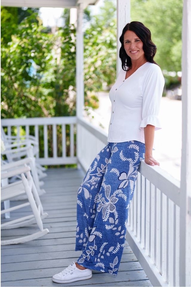 Palazo coco Bleu denim et blanc