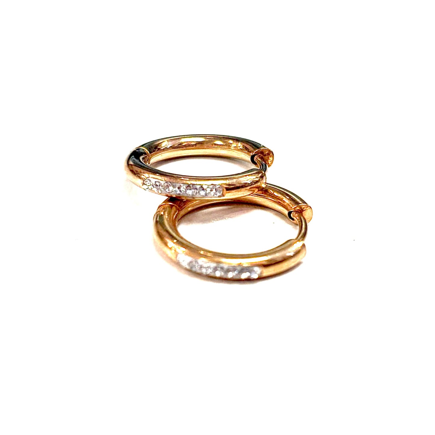 Boucles d'oreilles  - Anneaux Ronds - Pierre de Rhin - Rouge Inox