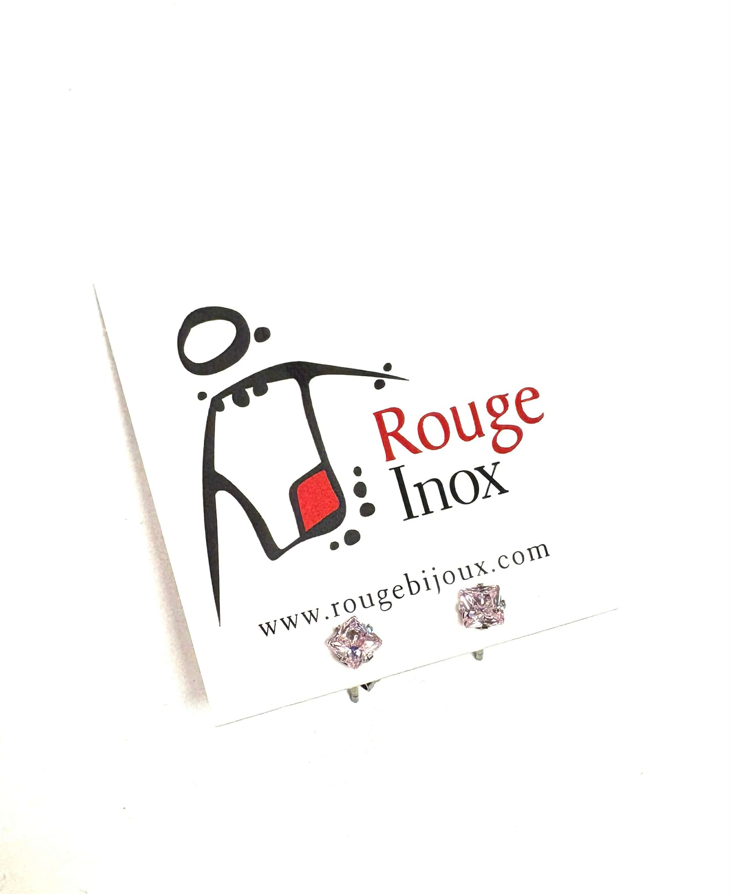 BO pink square zircon 3mm - Red Stainless steel