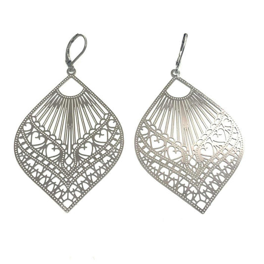 Boucles d'oreilles - Feuille filiane - Rouge Inox