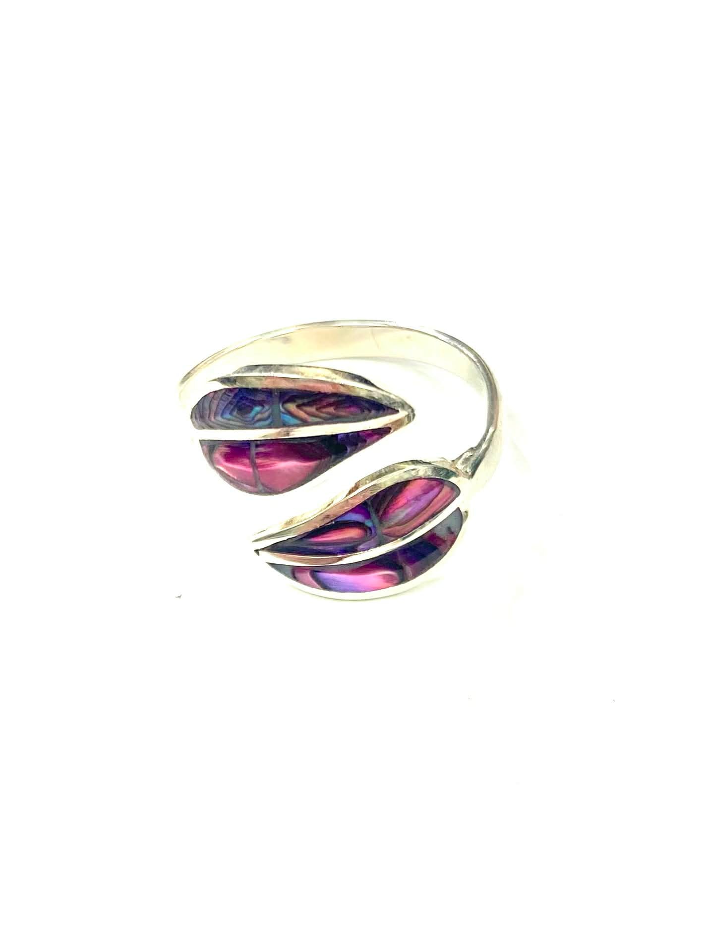 Adjustable mother-of-pearl ring - Leaves - (4 color variations) - Adventure Red