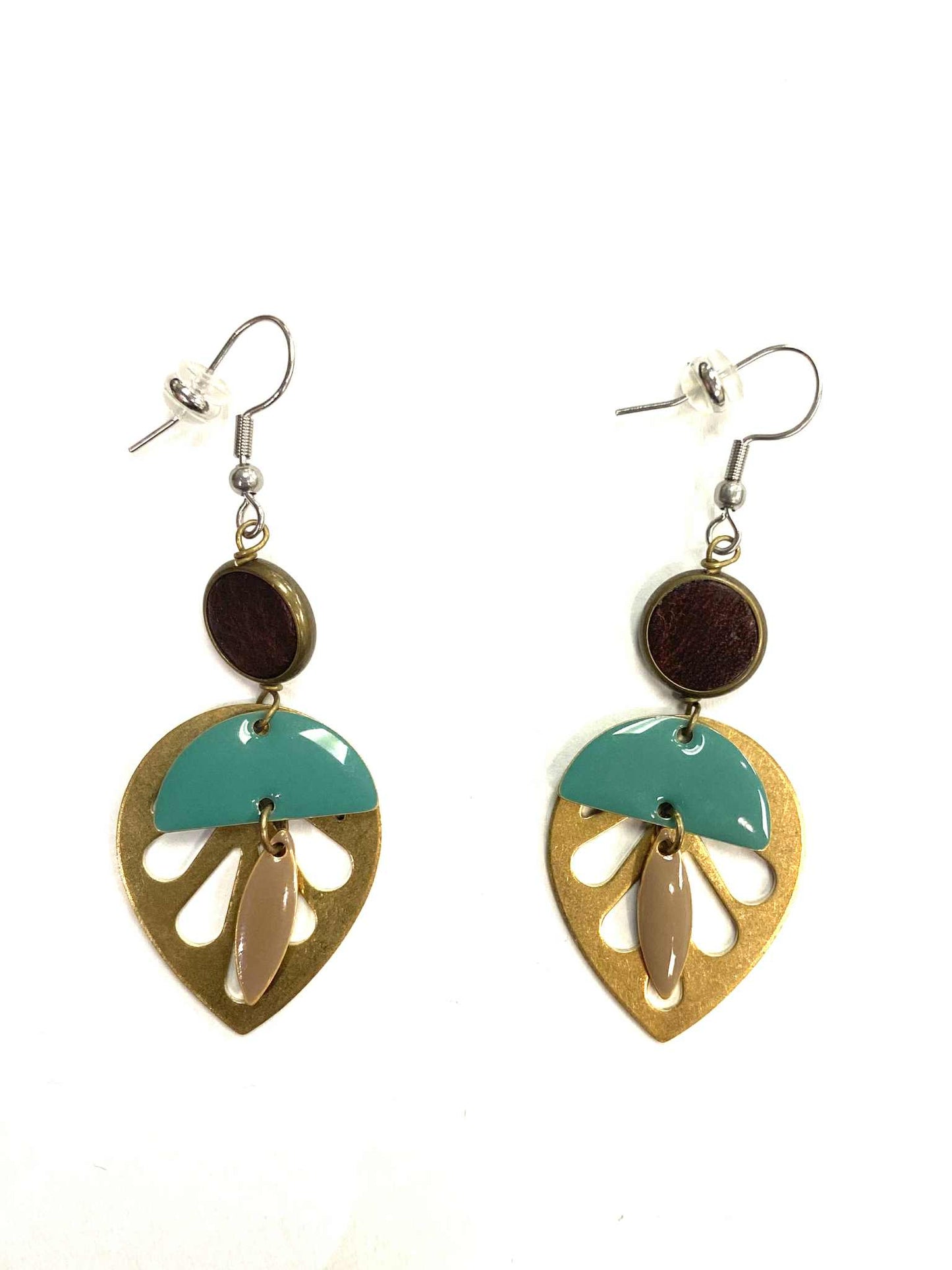 Earrings - Shell - Gold - Red Stainless Steel