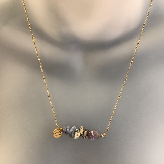 Zodiac Necklace Aquarius Stones - Red Stainless Steel