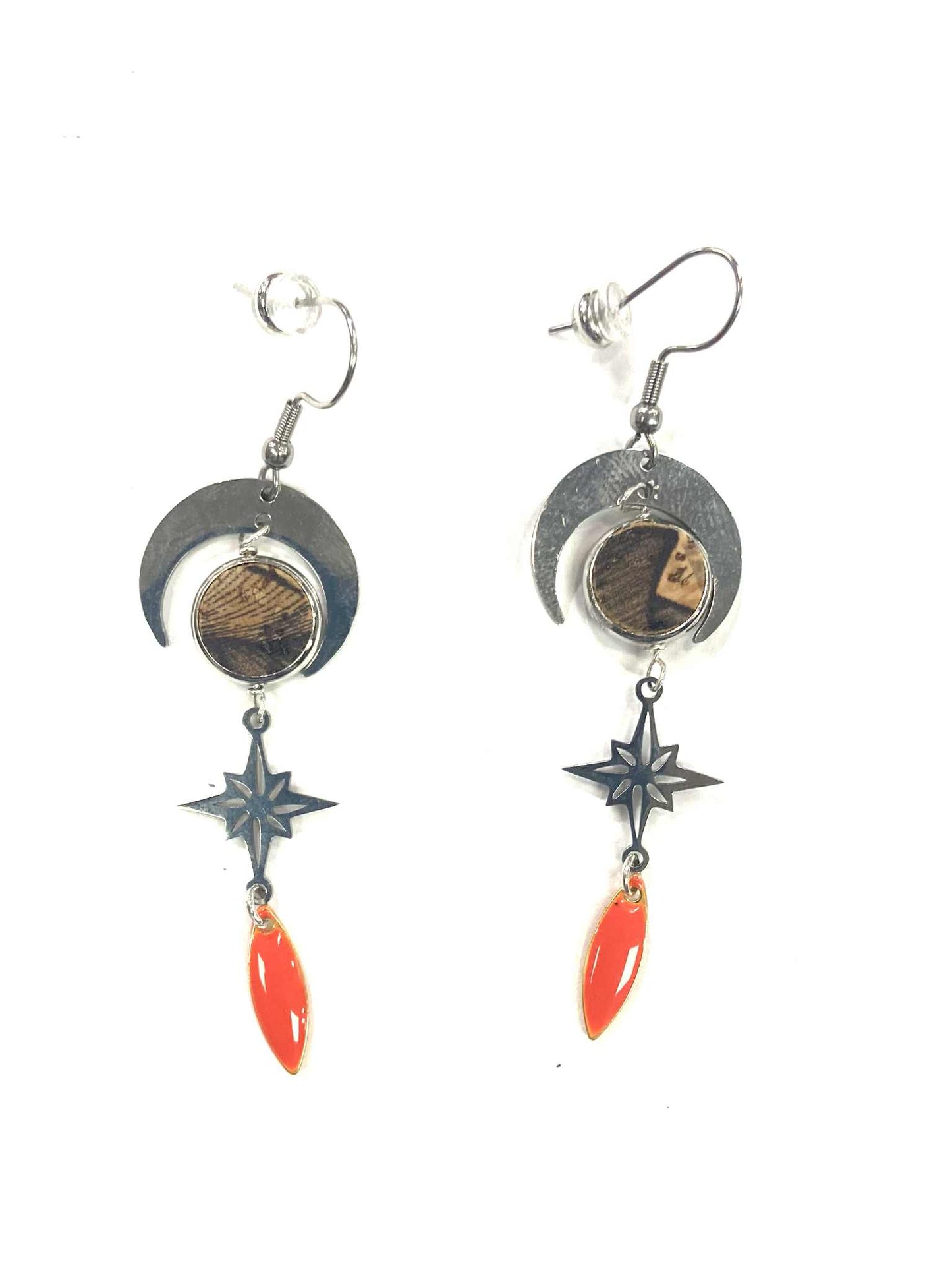 Earrings - Shell - Gold - Red Stainless Steel