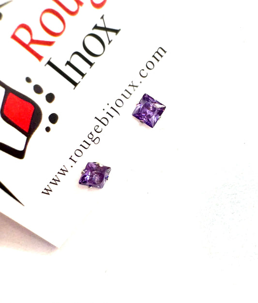 BO 3mm purple square zircon - Red Stainless steel