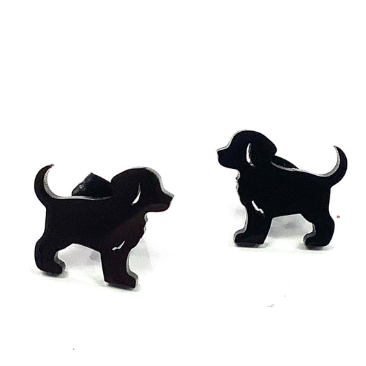 Earrings - Puppy in profile - 3 variations - gold, silver or black - Stainless steel red