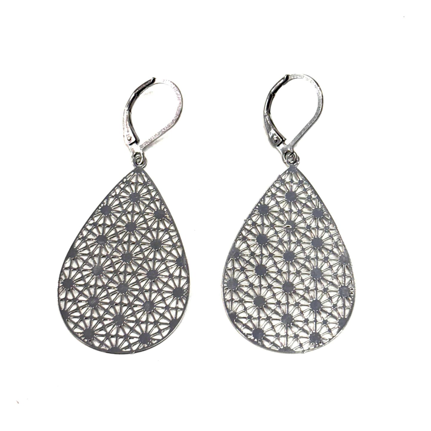 Boucles d'oreilles - Goutte géométrique Inox - Rouge Inox - Argent ou or rose