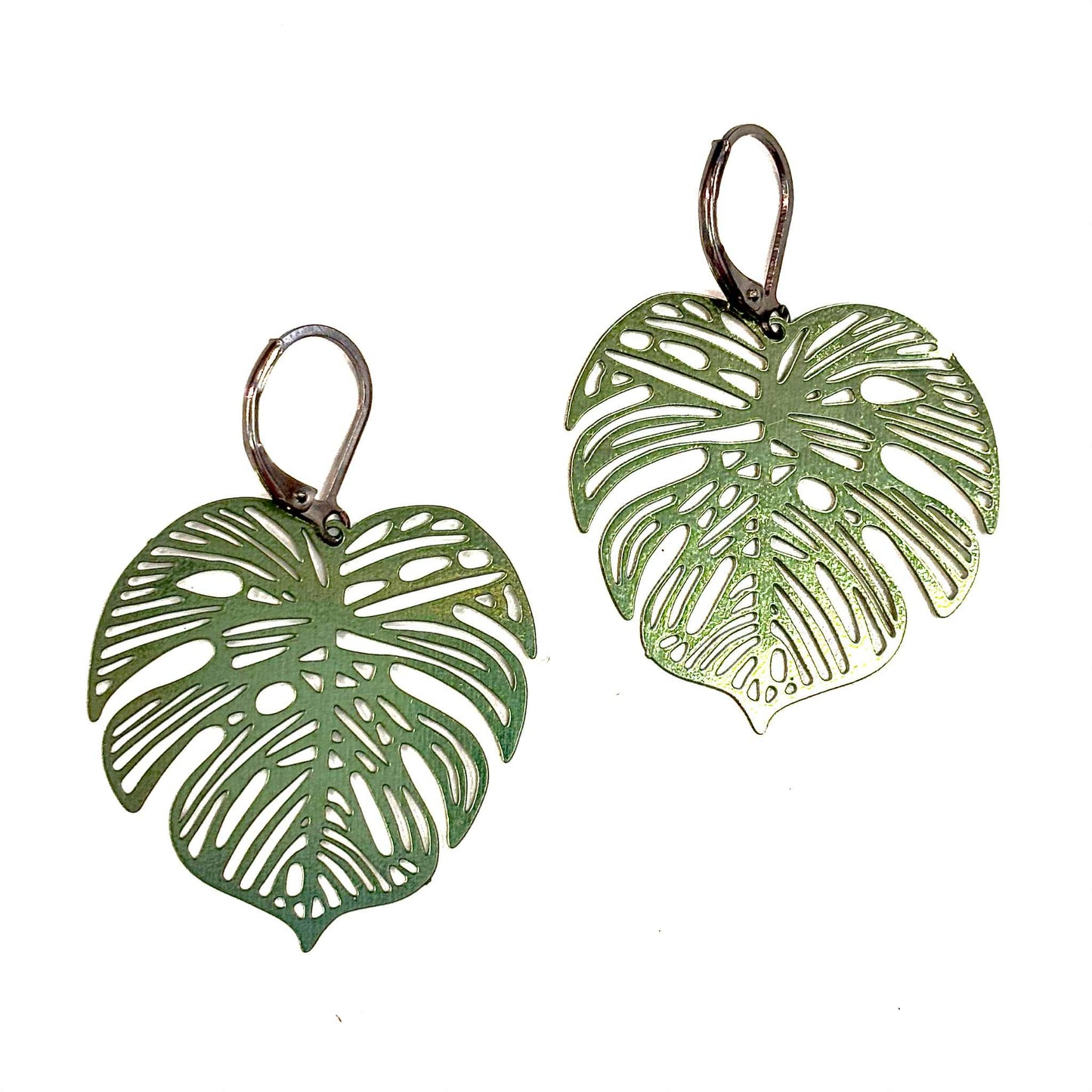 Boucles d'oreilles - Feuille Monstera - Rouge Inox (12 couleur différentes)