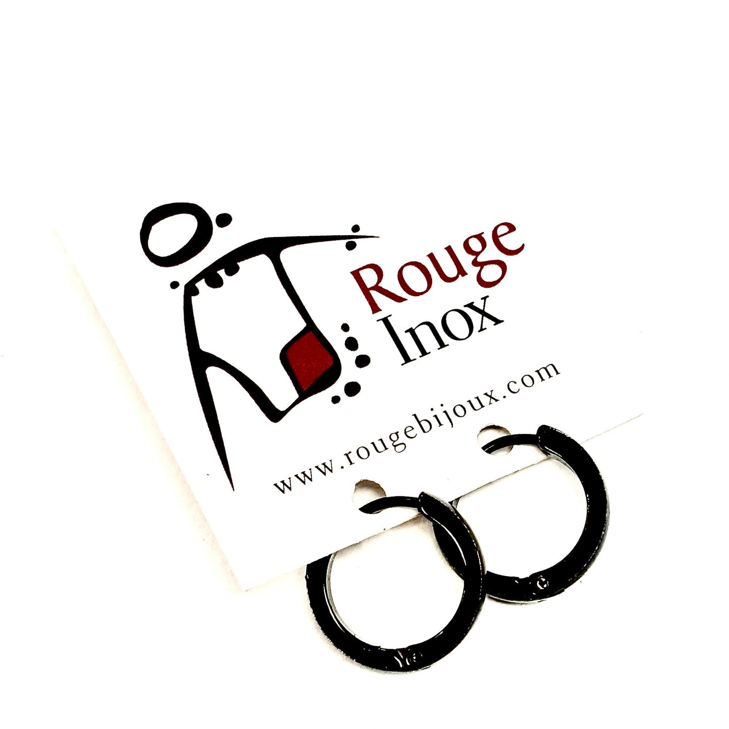 Earrings - Ring - Black - Red Stainless Steel