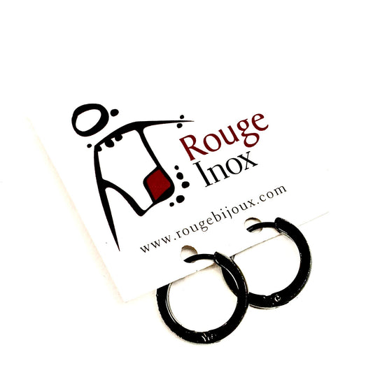 Earrings - Ring - Black - Red Stainless Steel