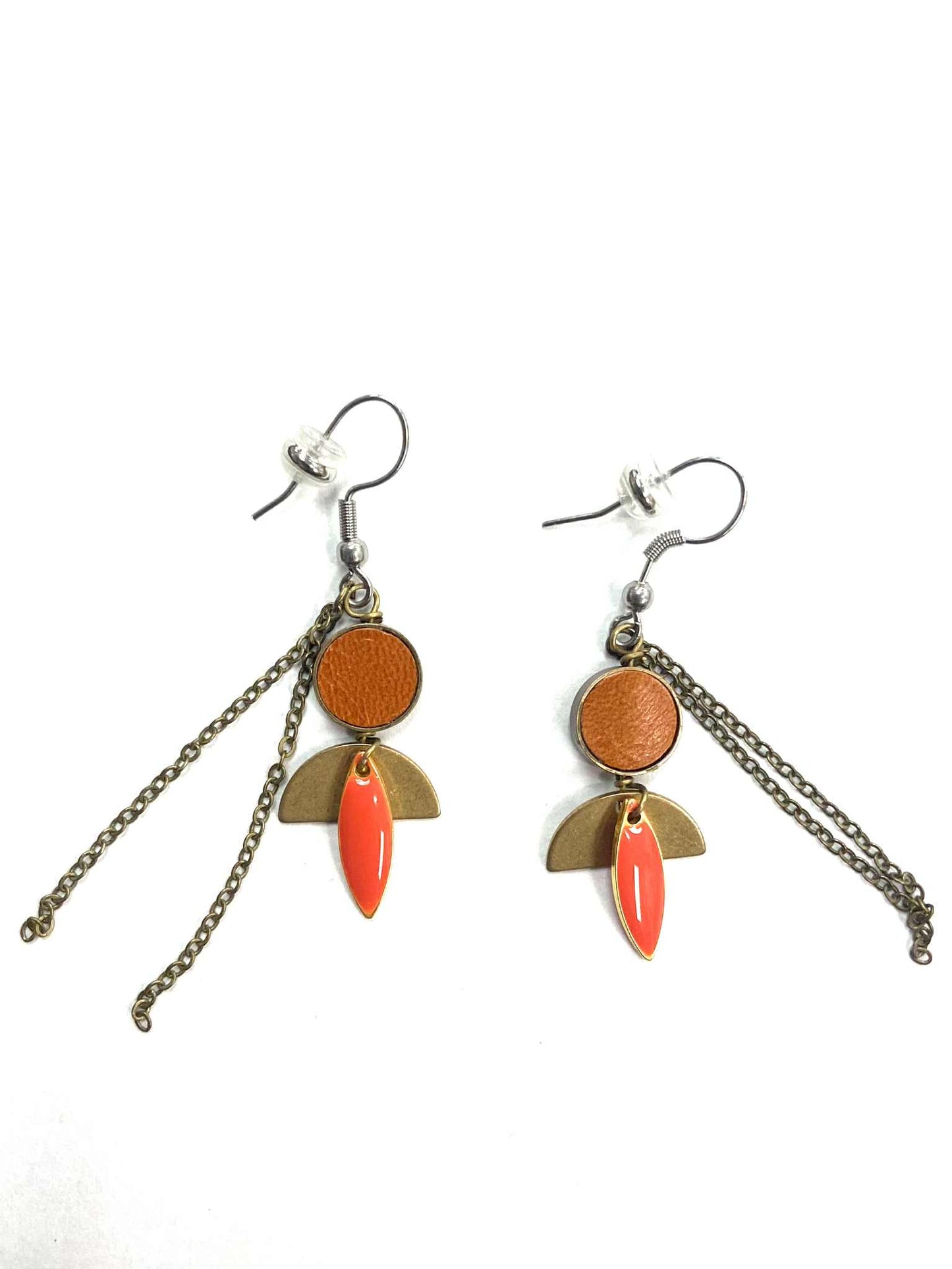 Earrings - Shell - Gold - Red Stainless Steel