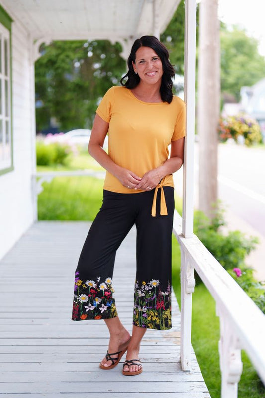 Gaucho 7/8 Amaretto - noir et fleuri