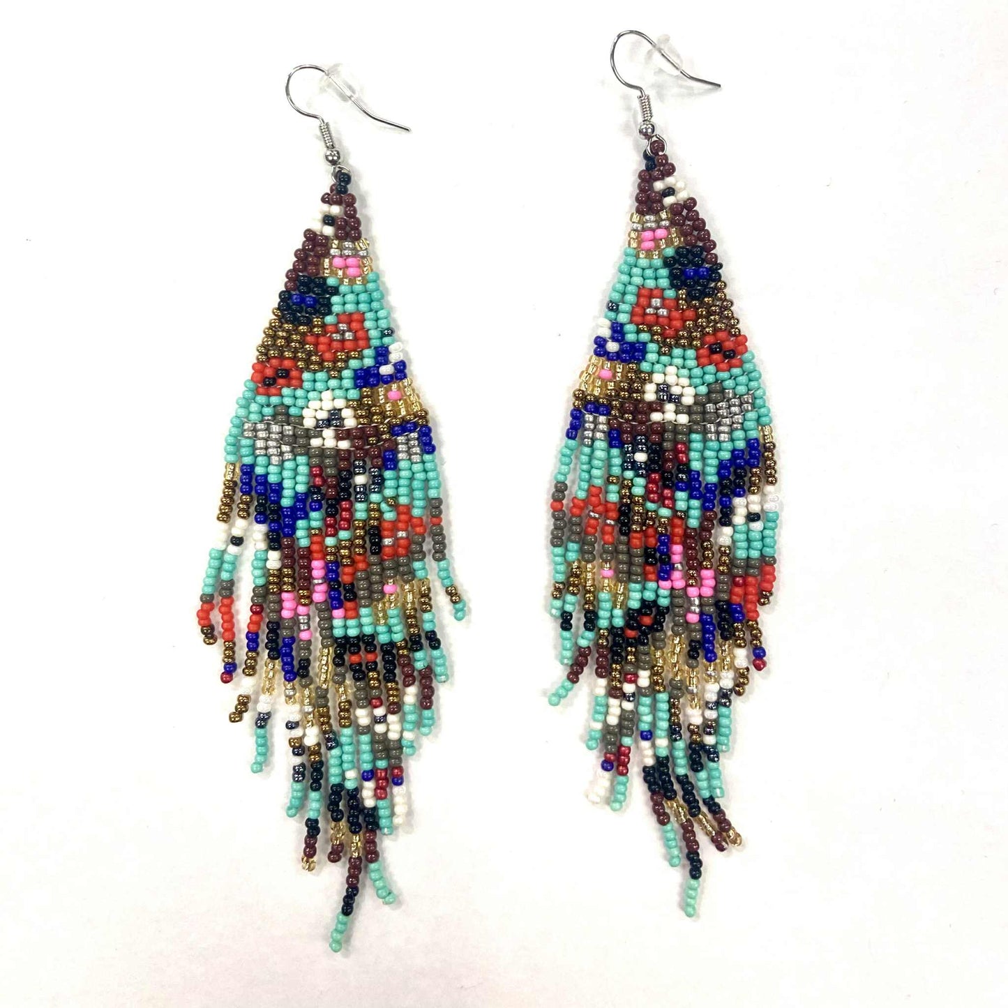 Boucles d'oreilles - Perlage - Fleurs multicolores - 2 couleurs offertes - Rouge Inox