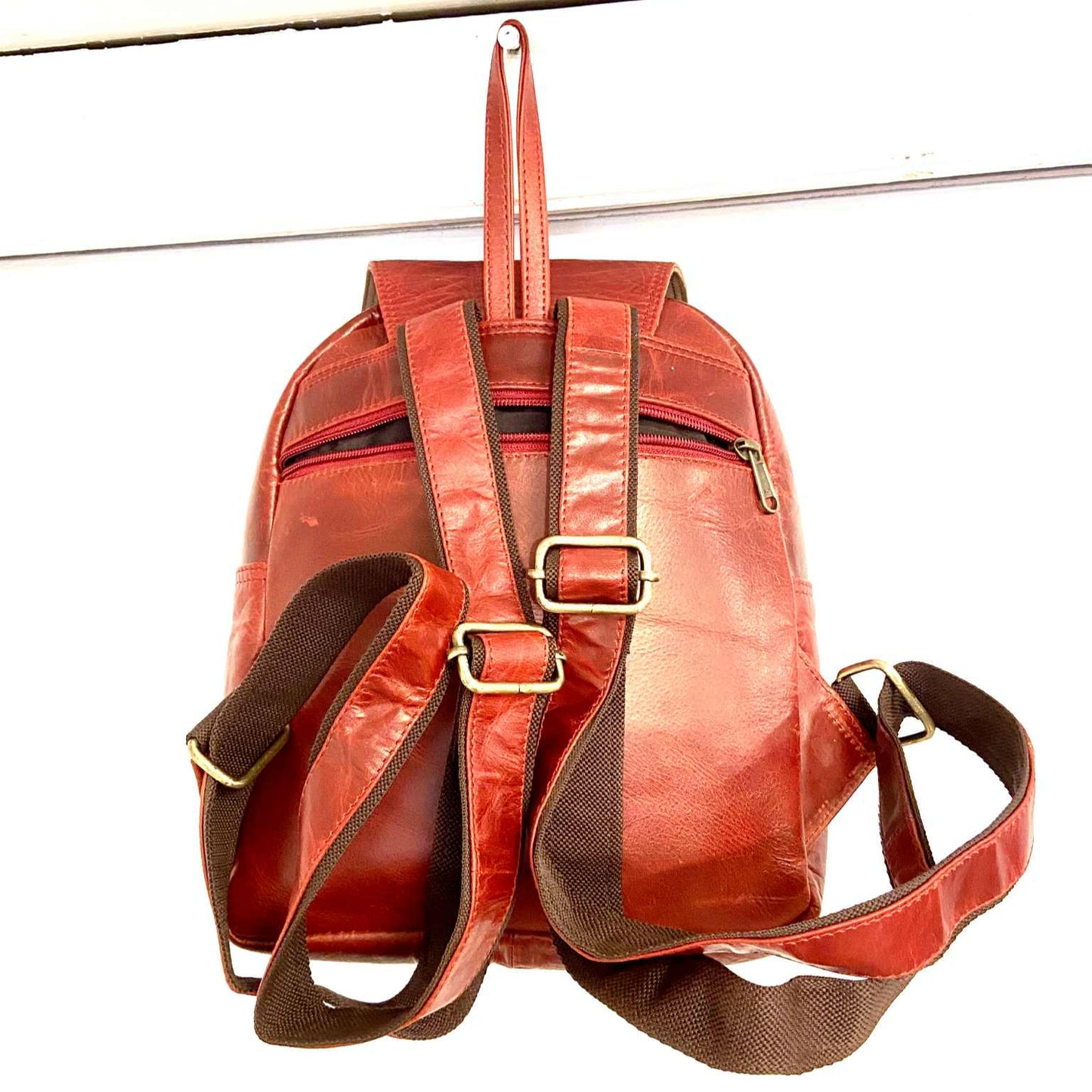 Sac à dos tout cuir rouge - Rouge Import