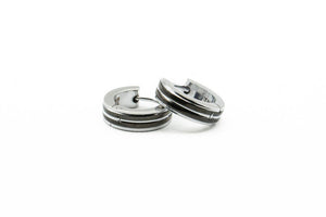 Boucles d'oreilles  - anneaux double lignes - Rouge Inox