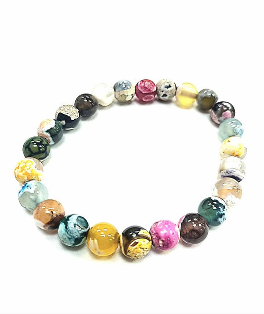 Bracelet - Agate de feu - vert-rose bleu-jaune - Rouge Bijoux