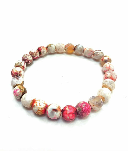 Bracelet - Agate de feu craquelée rose & blanc - pierre fine naturelle- Rouge Bijoux