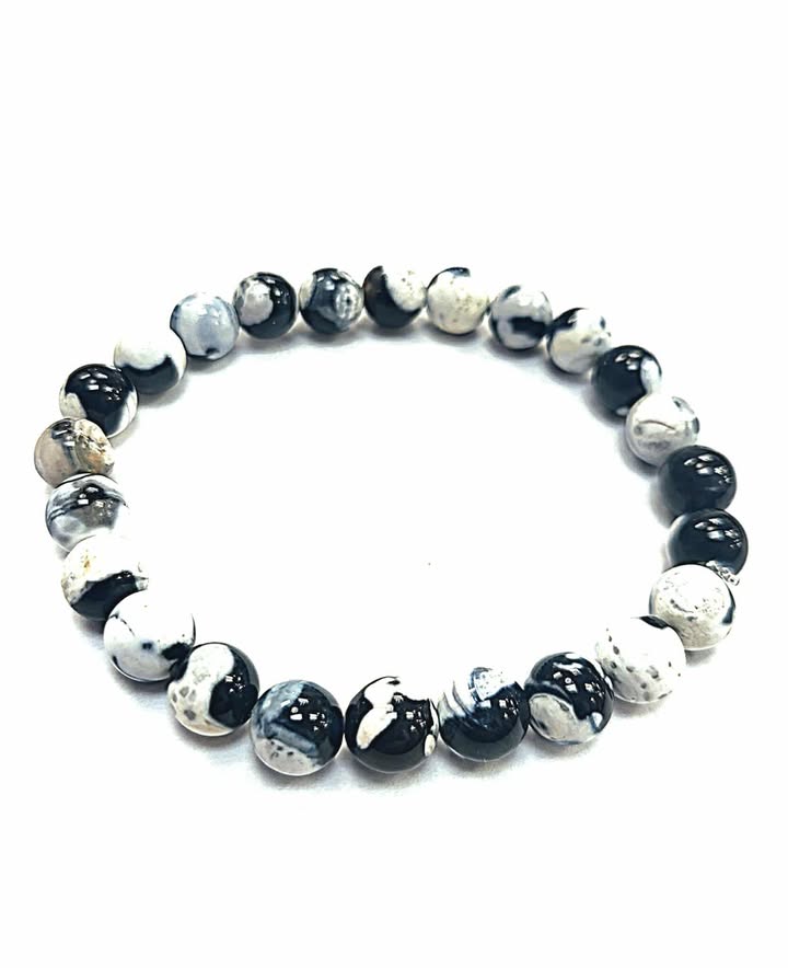Bracelet - Agate de feu - blanc-gris-noir - Rouge Bijoux