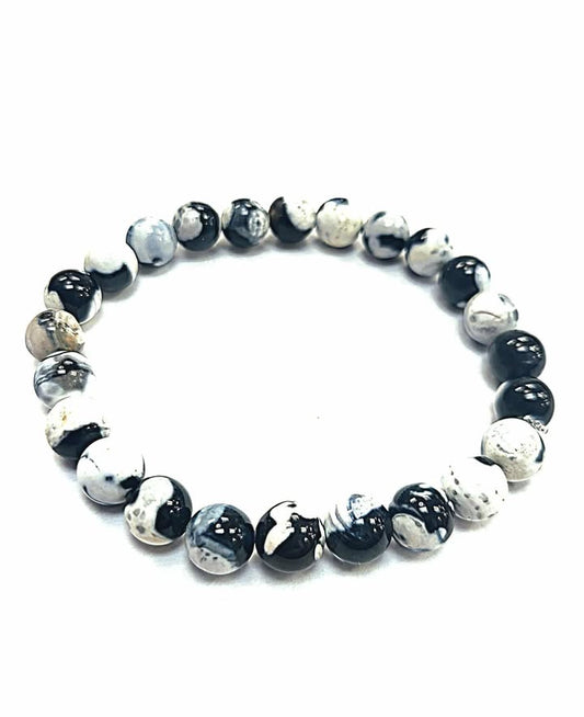 Bracelet - Agate de feu - blanc-gris-noir - Rouge Bijoux