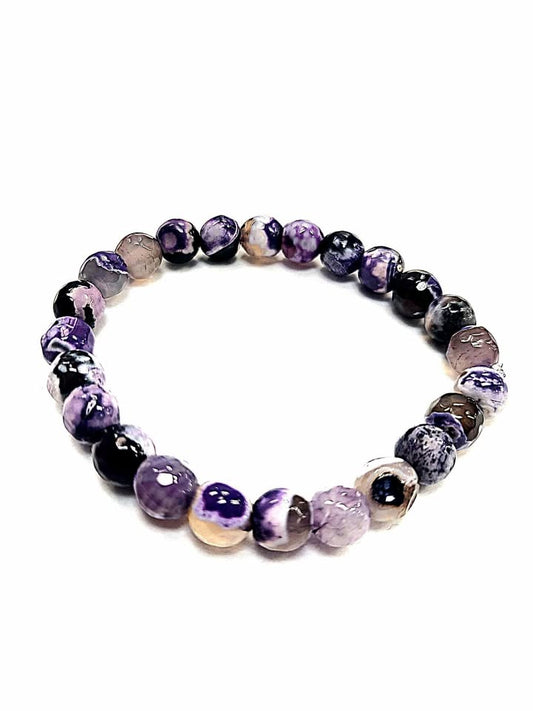 Bracelet - Agate de feu - noir-blanc-mauve - pierre fine - Rouge Bijoux