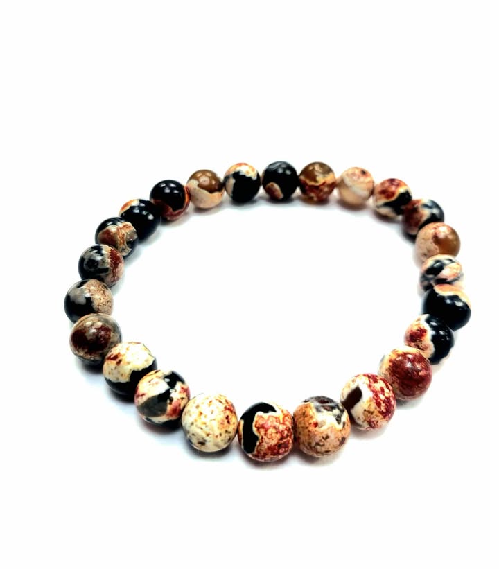 Bracelet - Agate de feu - noir-rouge brûlé - pierre fine - Rouge Bijoux