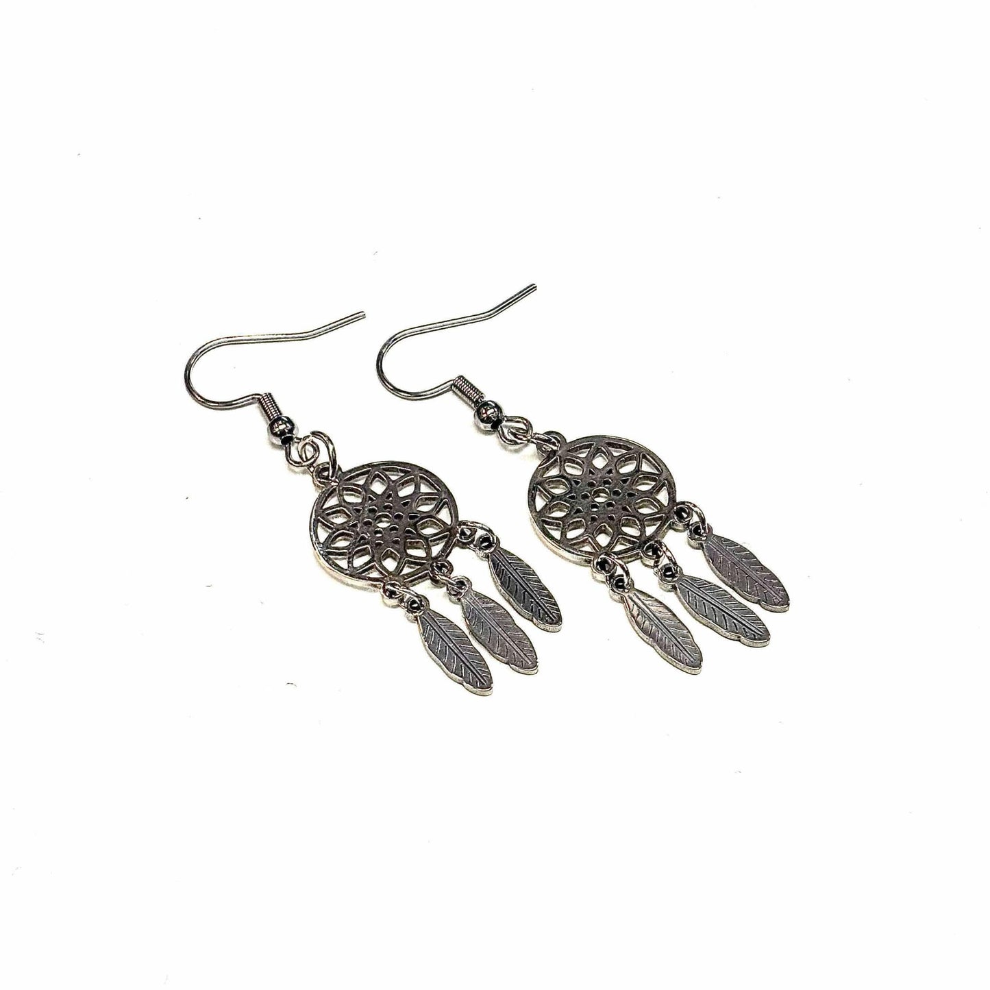 Boucles d'oreilles  - petit capteur de rêve  - Rouge Inox