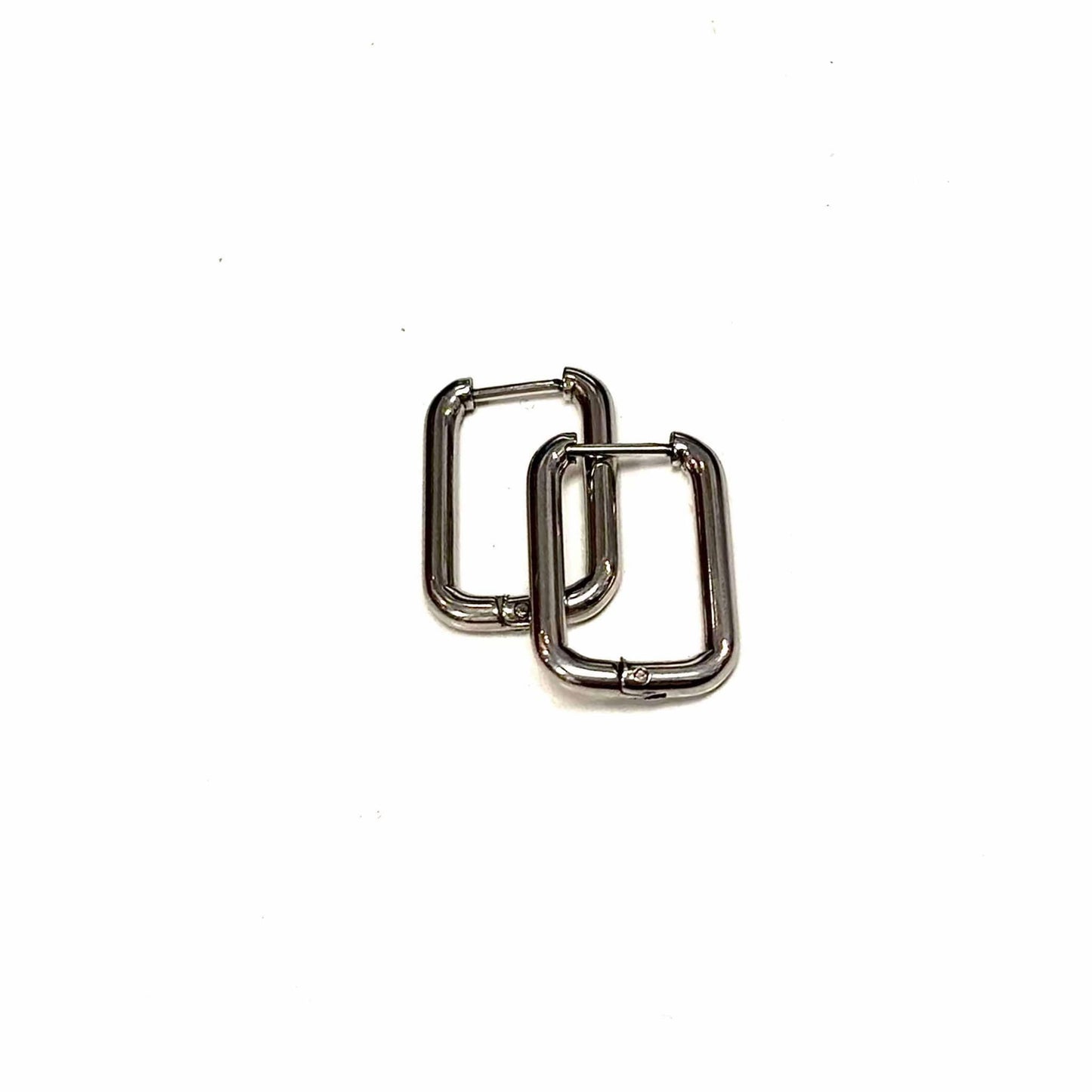 Boucles d'oreilles  - anneaux rectangles coins ronds  - Rouge Inox