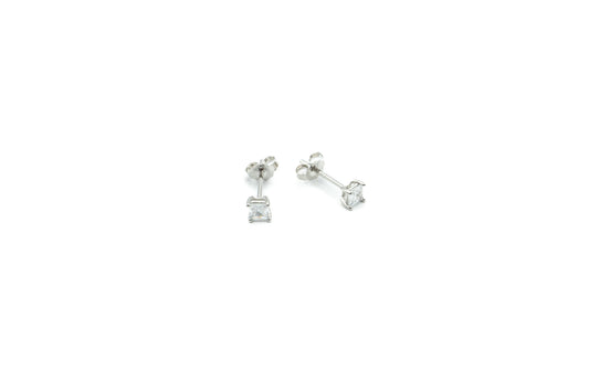 Boucles d'oreilles - Carré 3.5mm - Avril (Diamant) - Rouge Argent 9.25
