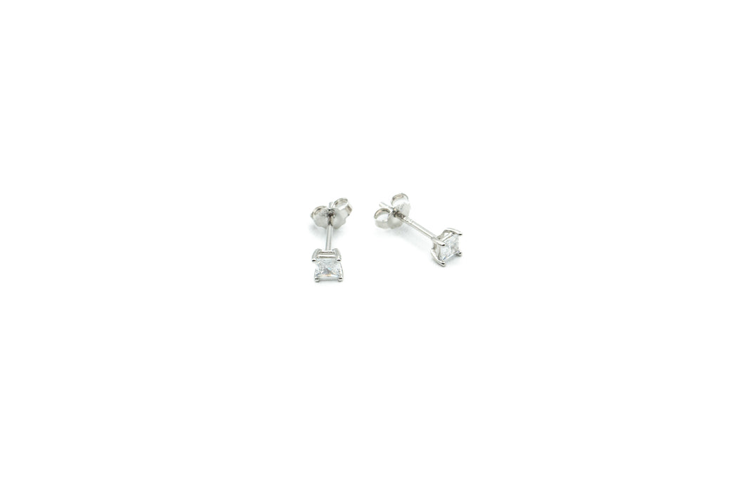 Boucles d'oreilles - Carré 3.5mm - Blanc - Rouge Argent 9.25