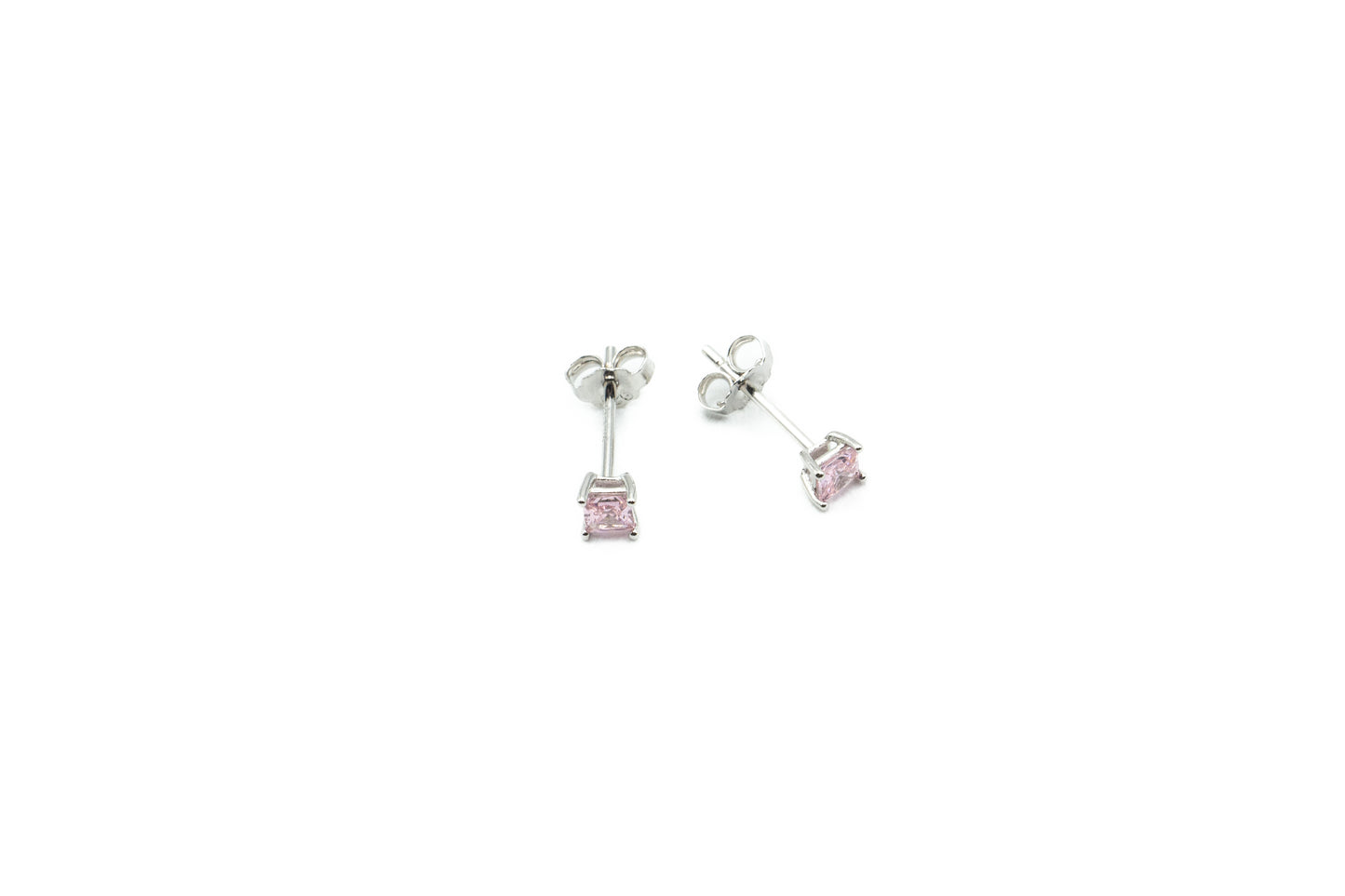 Boucles d'oreilles - Carré 3.5mm -  Octobre (toumaline rose) - Rouge Argent 9.25
