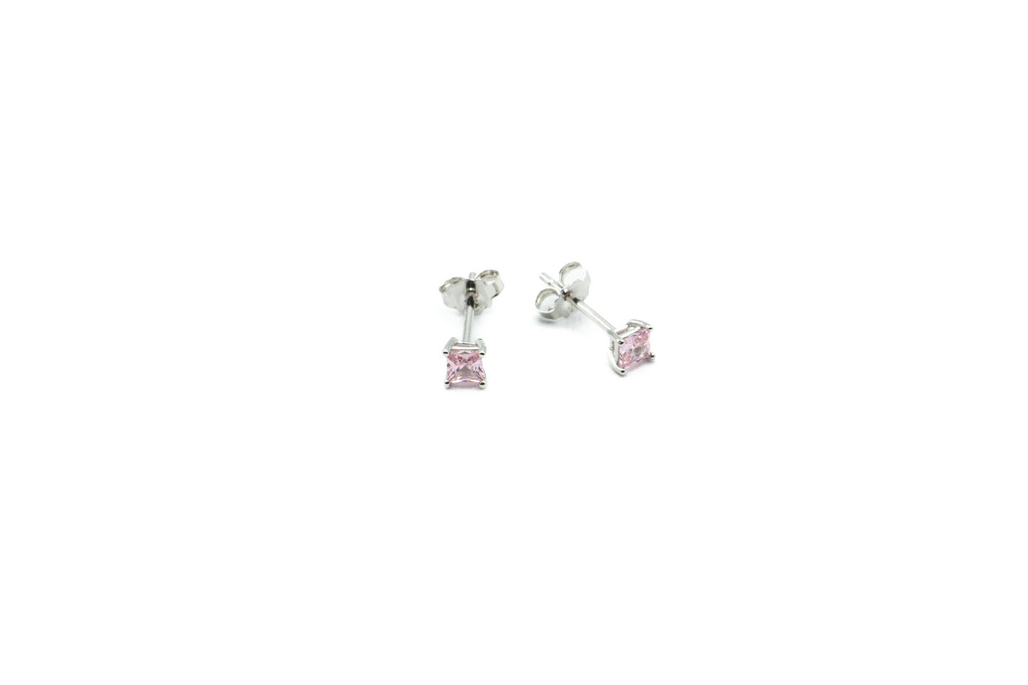 Boucles d'oreilles - Carré 3.5mm -  Octobre (toumaline rose) - Rouge Argent 9.25