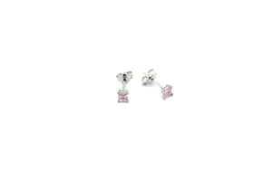 Boucles d'oreilles - Carré 3.5mm -  Rose - Rouge Argent 9.25